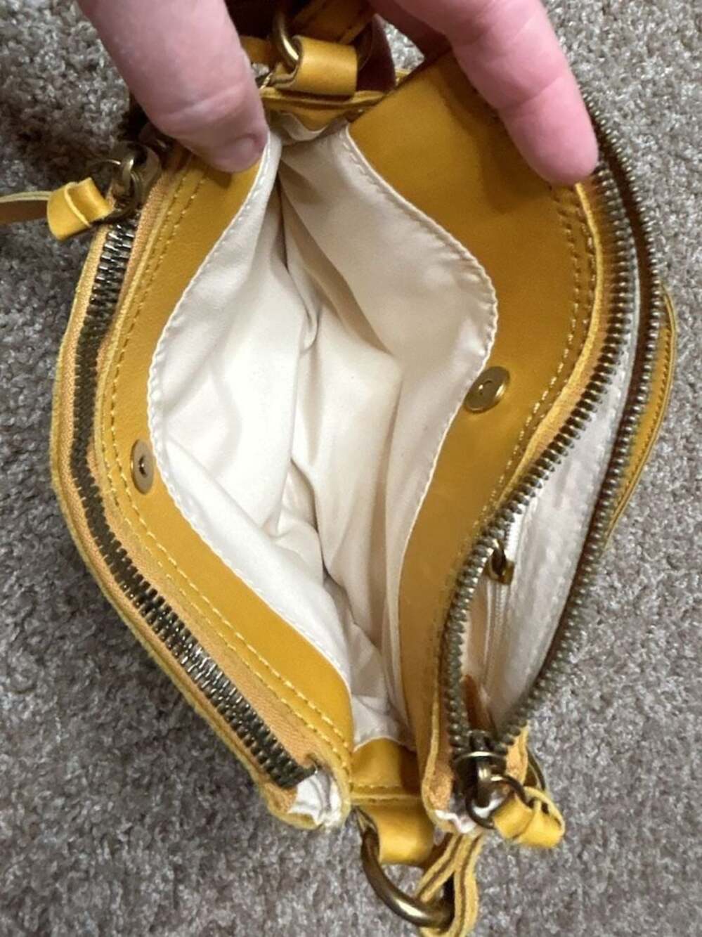 Margot New York Yellow Leather Double Zip Crossbody Bag - Picture 10 of 13